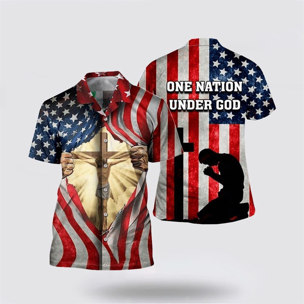 Christian Hawaiian Shirt, Jesus One Nation Under God American Flag Hawaiian Shirt, Christian Aloha Shirt