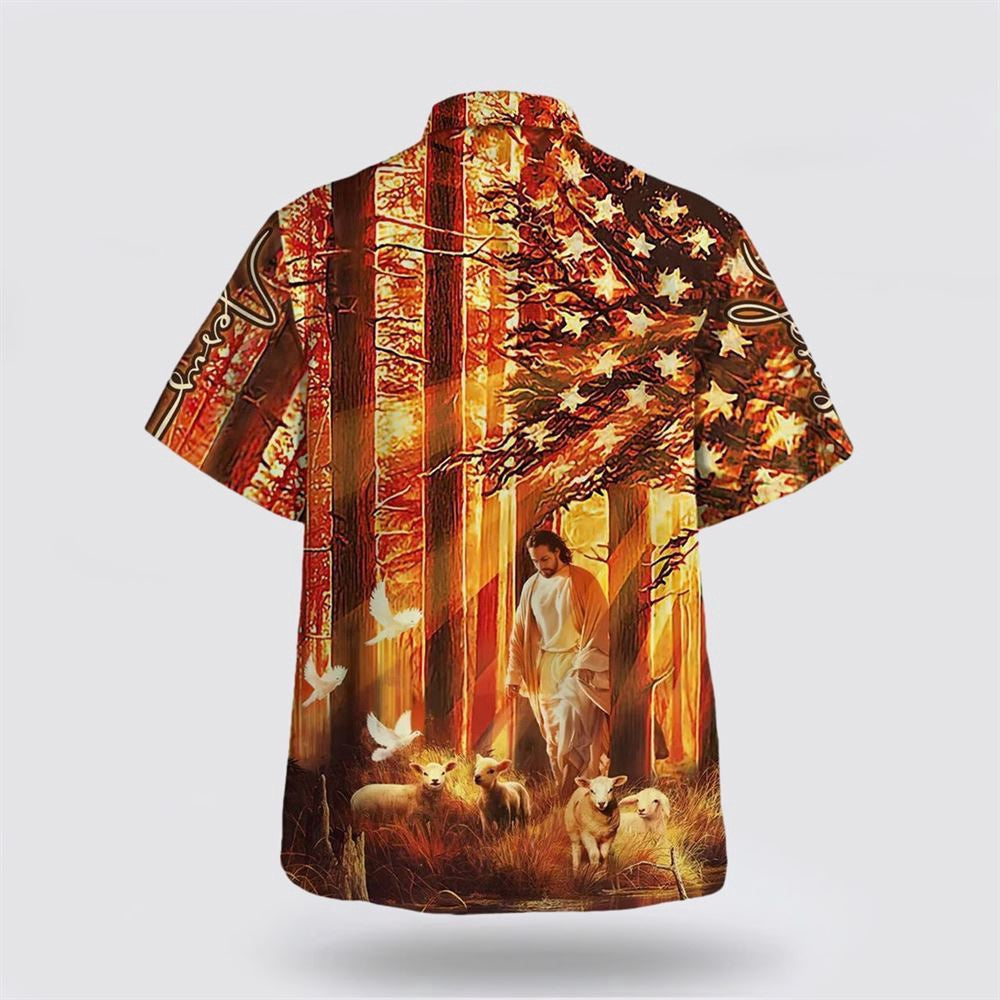 Christian Hawaiian Shirt, Jesus Walking In The Forest With The Sheep Hawaiian Shirt, Christian Aloha Shirt