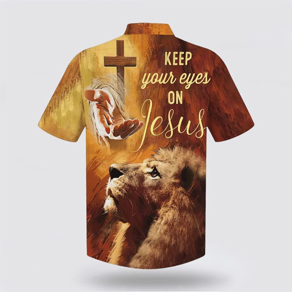 Christian Hawaiian Shirt, Keep Our Eyes On Jesus Hawaiian Shirt For Men, Hand Of Jesus Lion Hawaiian Shirts, Christian Aloha Shirt