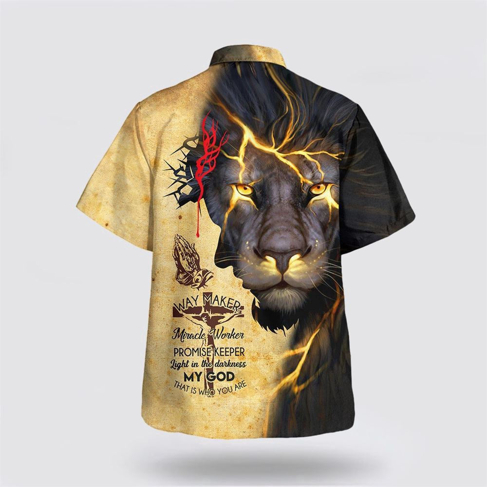 Christian Hawaiian Shirt, Lion Jesus Way Maker Miracle Worker Hawaiian Shirt, Christian Aloha Shirt