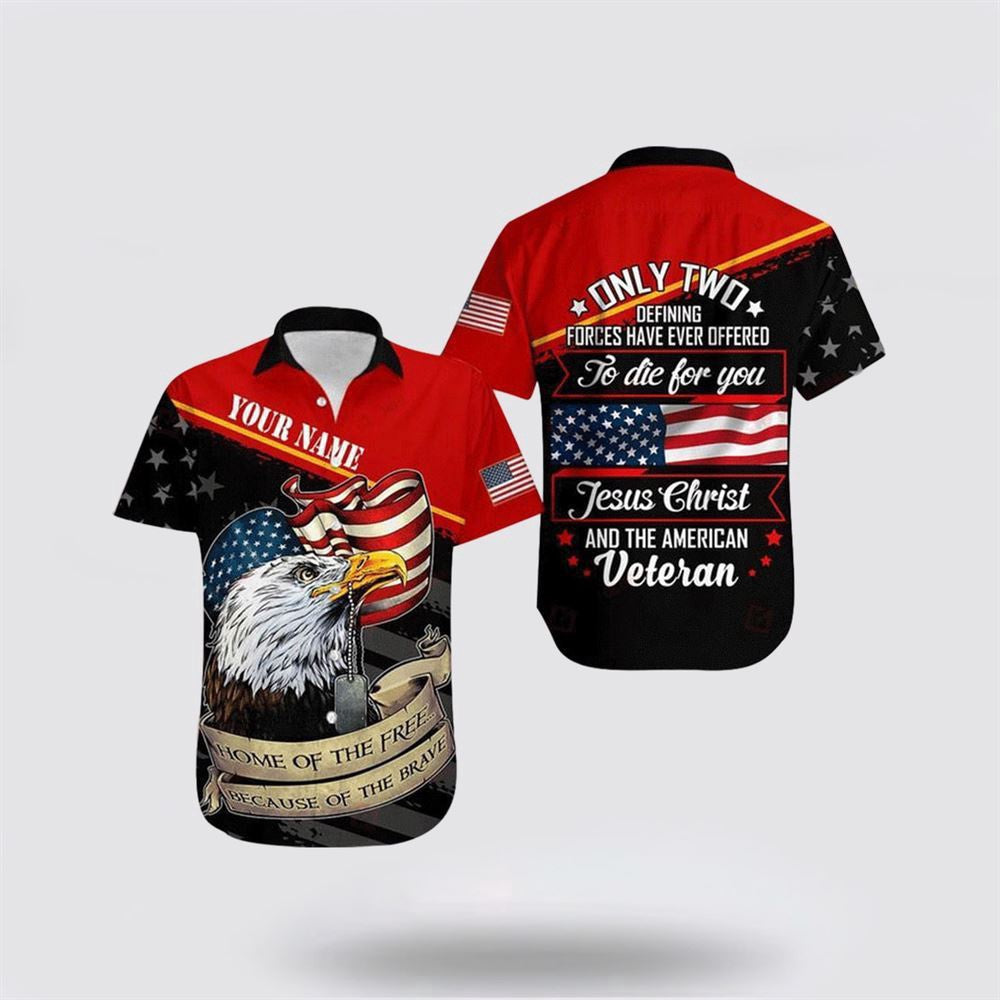 Christian Hawaiian Shirt, Only Two Defining Jesus Christ And American Veteran Personalized Hawaiian Shirt, Christian Aloha Shirt