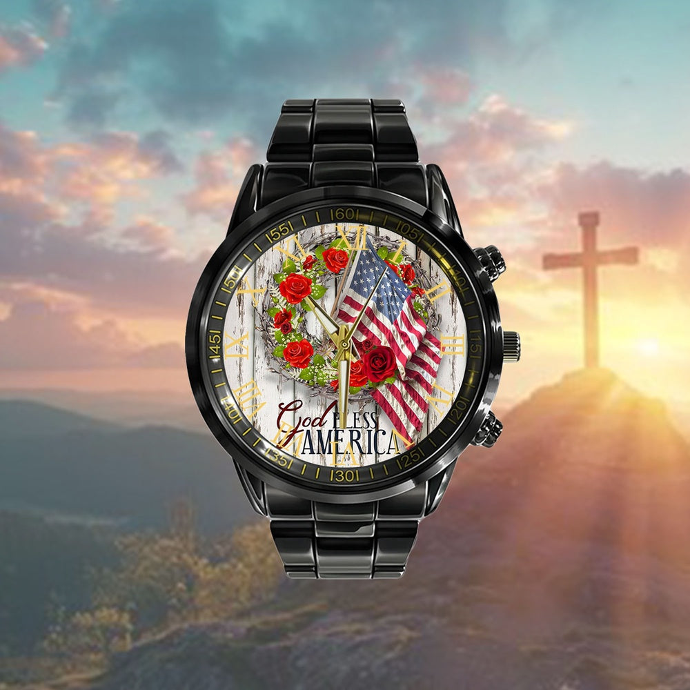 Christian Watch, God Bless America Watch - Religious Watch - Wall Decorator - Bible Verse Watch