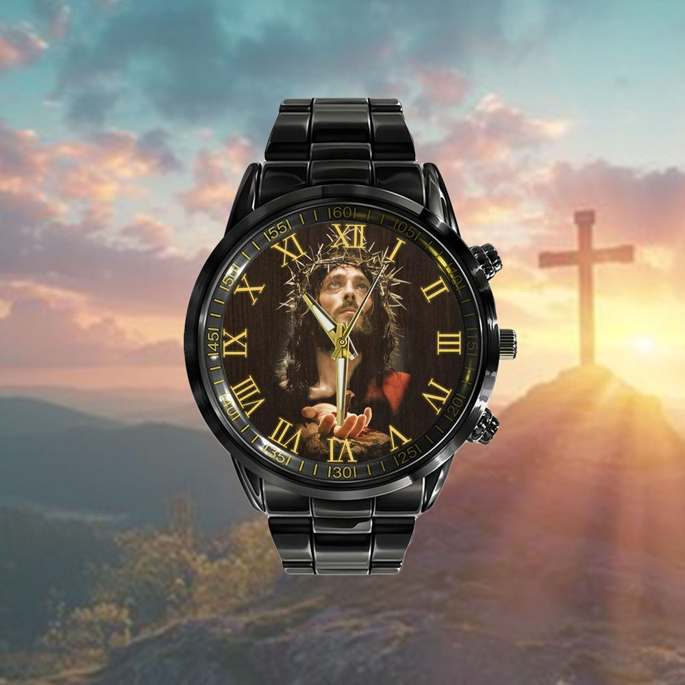 Christian Watch, Jesus Crucified Hands Watch- Scripture Watch - Bible Verse Watch
