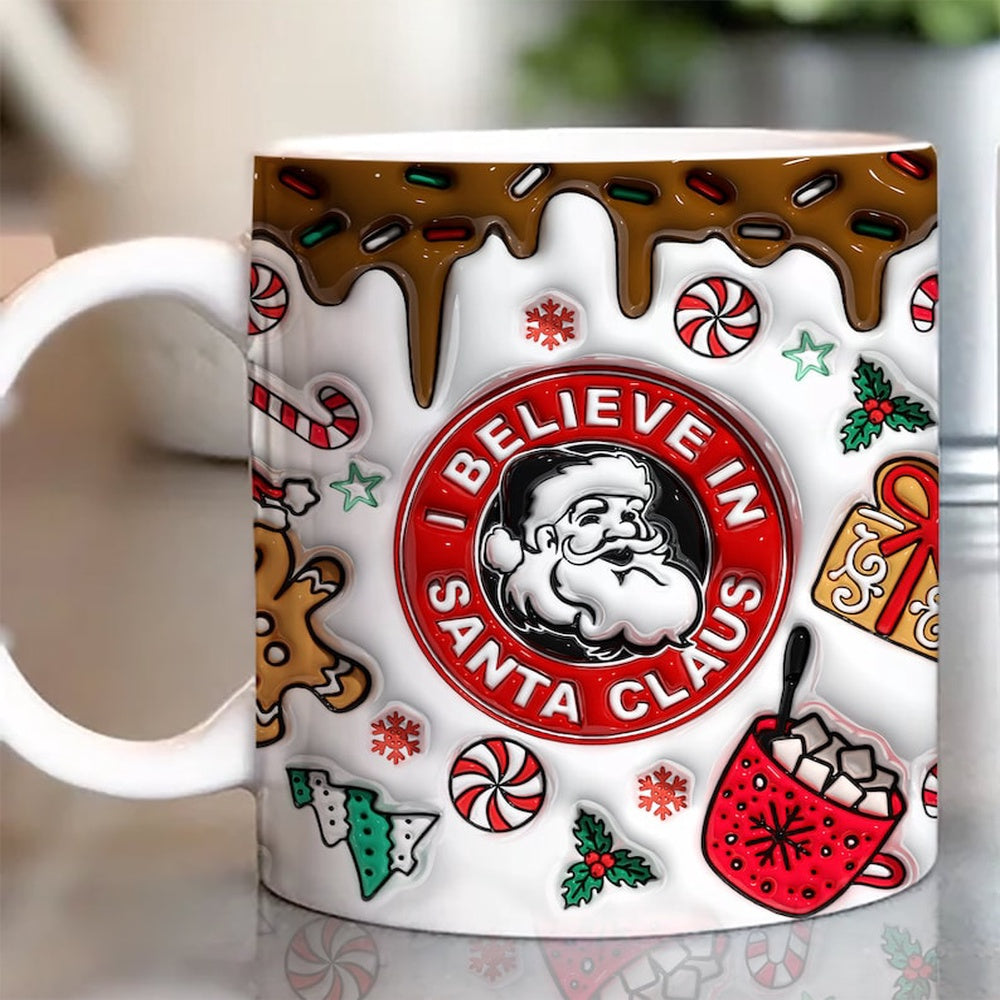 Christmas 3D Mug, 3D Believe In Santa Inflated Mug, 3D Hot Cocoa Mug, 3D, Santa Mug, Gift For Christmas