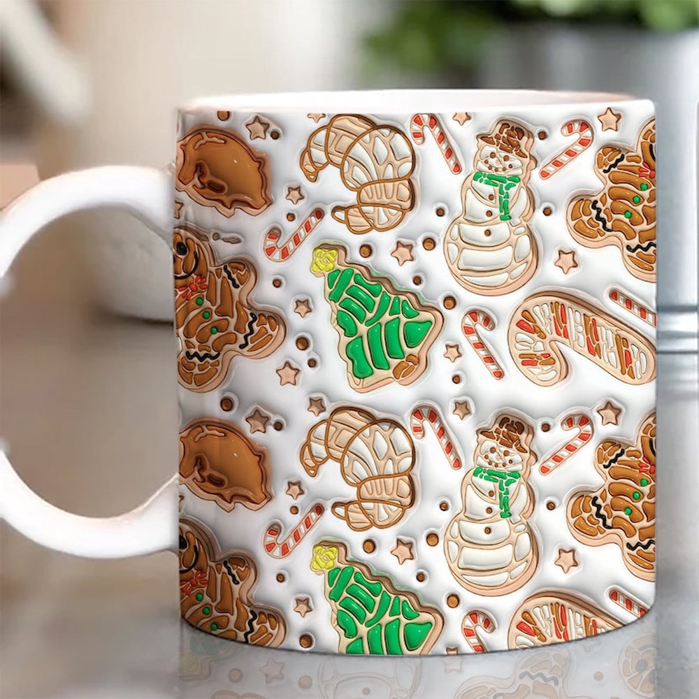 Christmas 3D Mug, 3D Christmas Conchas Cafecito Y Chisme Inflated Mug, Concha Lights Christmas Puffy Mug, 3D, Santa Mug, Gift For Christmas