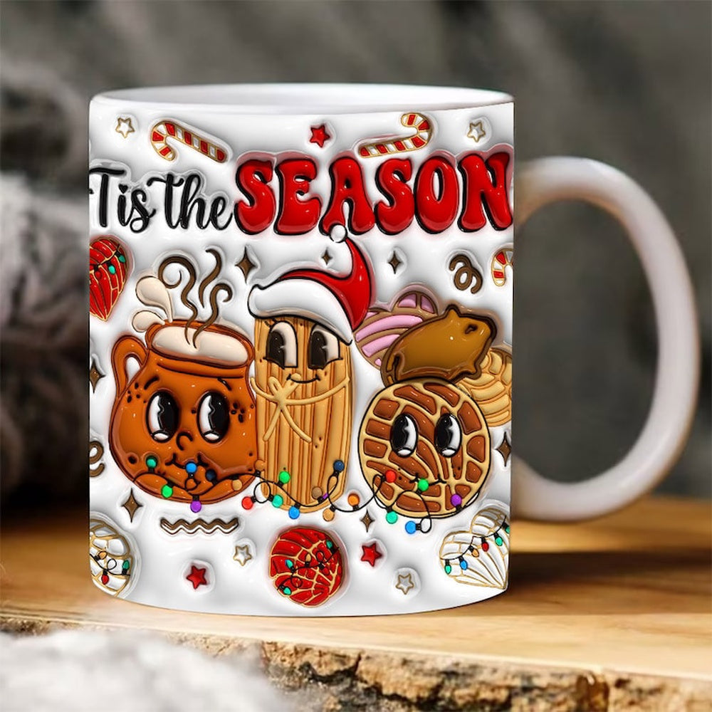Christmas 3D Mug, 3D Christmas Conchas Cafecito Y Chisme Inflated Mug, Concha Xmas Puffy Mug, 3D, Santa Mug, Gift For Christmas