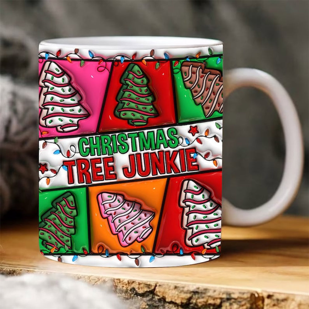 Christmas 3D Mug, 3D Christmas Tree Junkie Inflated Mug, Christmas Snack Cakes Puffy, 3D, Santa Mug, Gift For Christmas