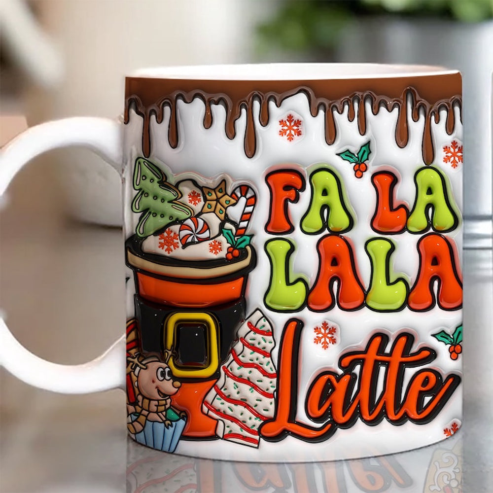 Christmas 3D Mug, 3D Fa La La La Latte Inflated Mug, 3D, Santa Mug, Gift For Christmas