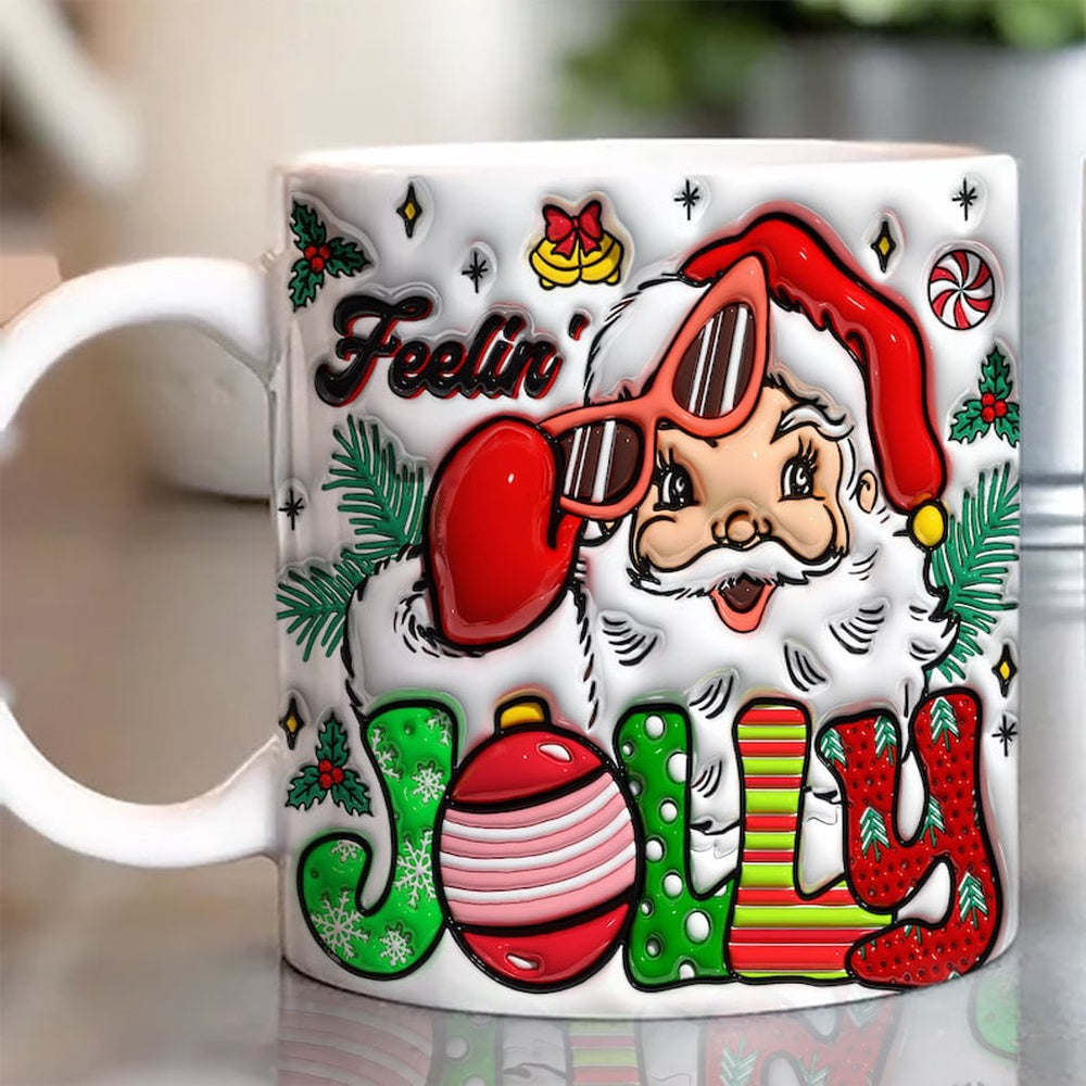 Christmas 3D Mug, 3D Feelin' Jolly Inflated Mug, 3D, Santa Mug, Gift For Christmas