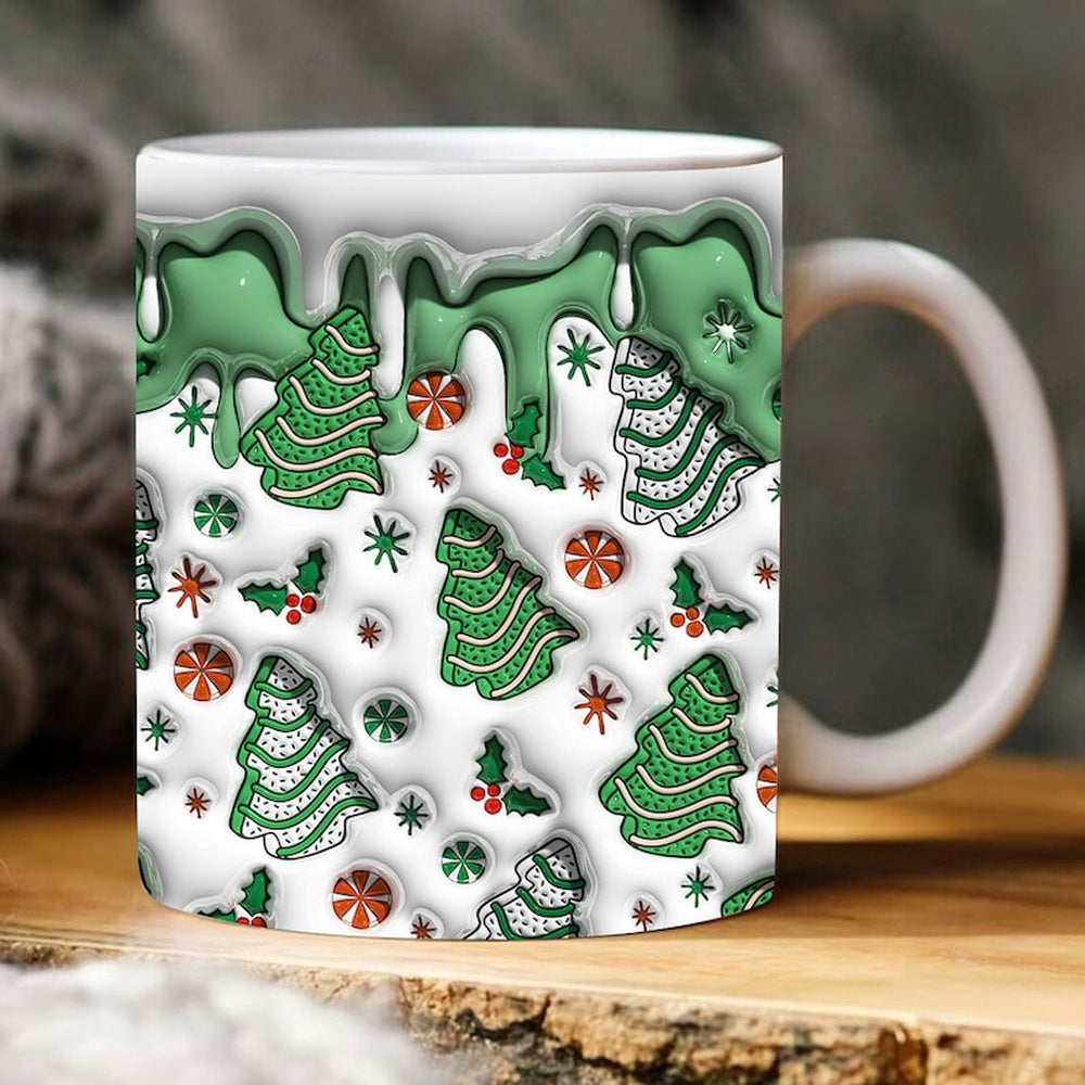 Christmas 3D Mug, 3D Green Christmas Tree Cakes Inflated Mug, 3D, Santa Mug, Gift For Christmas