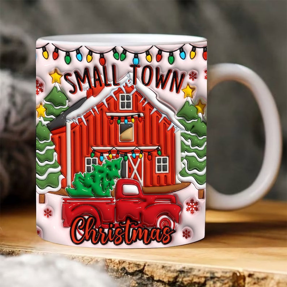 Christmas 3D Mug, 3D Small Town Christmas Inflated Mug, 3D, Santa Mug, Gift For Christmas