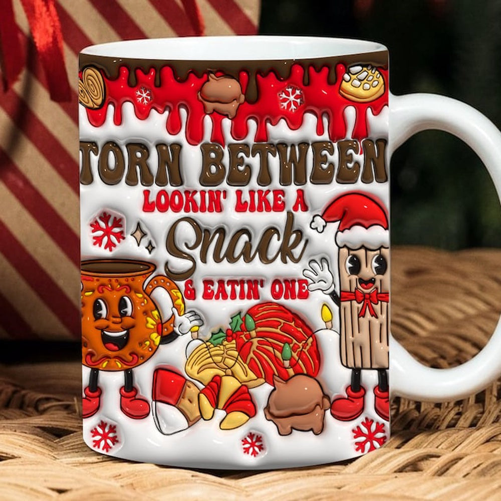 Christmas 3D Mug, 3D Torn Between Looking Like A Snack And Eatin One Mexican Christmas Inflated Mug, 3D, Santa Mug, Gift For Christmas