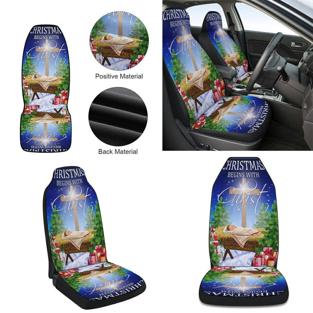 Christmas Begins With ChristJesus Is Born Baby Jesus In A Manger Cars Seat Cover, Christmas Car Seat Covers, Car Decor Gift