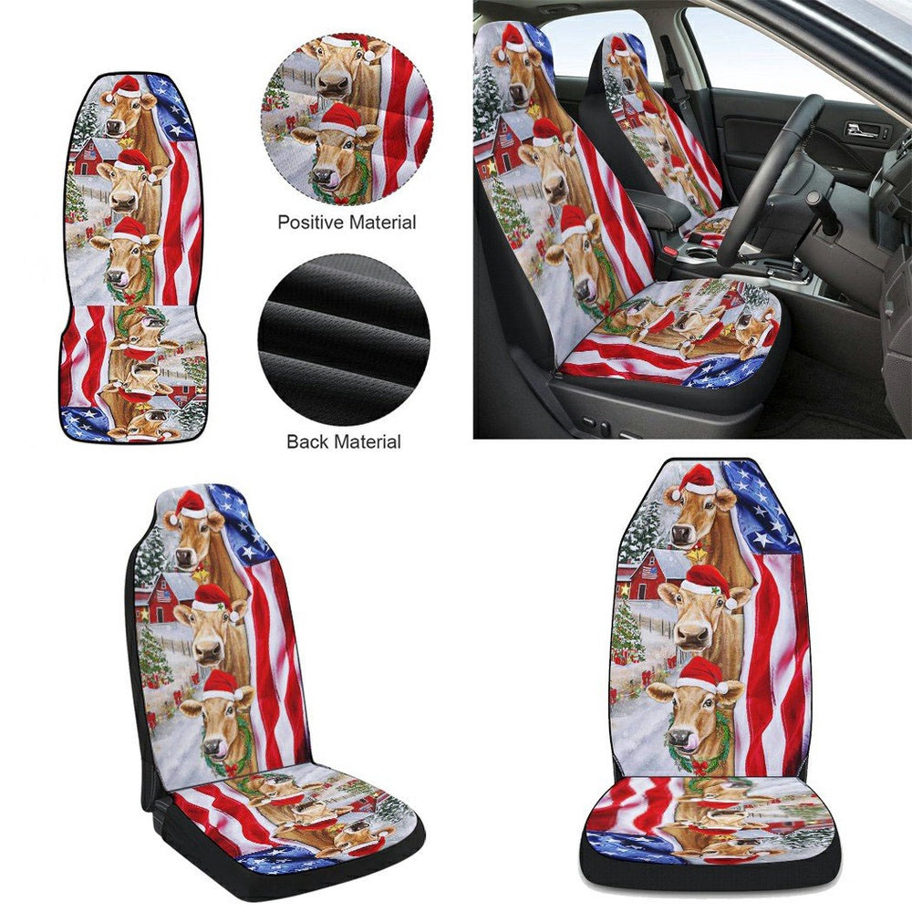 Christmas Cattle Cow American flag Cars Seat Cover, Christmas Car Seat Covers, Car Decor Gift