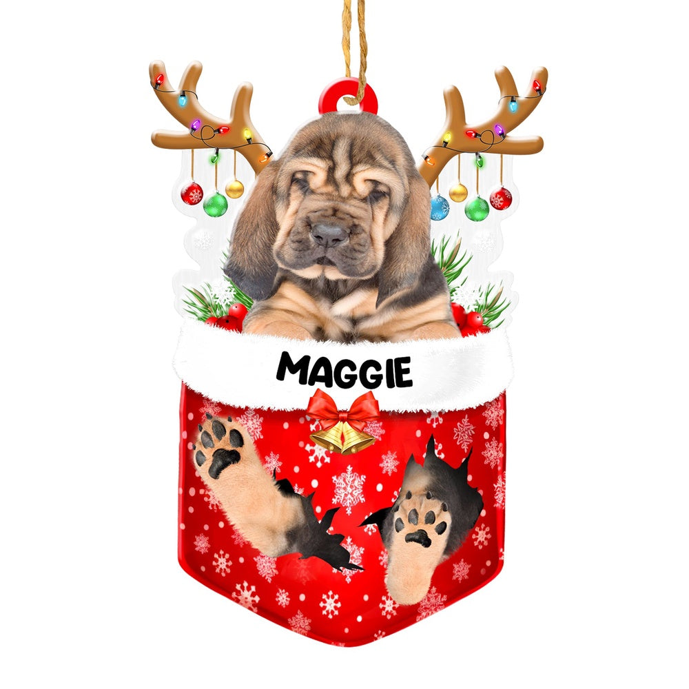 Christmas Dog Ornament, Personalized Blood Hound In Snow Pocket Christmas Acrylic Ornament, New Dog Christmas Ornament