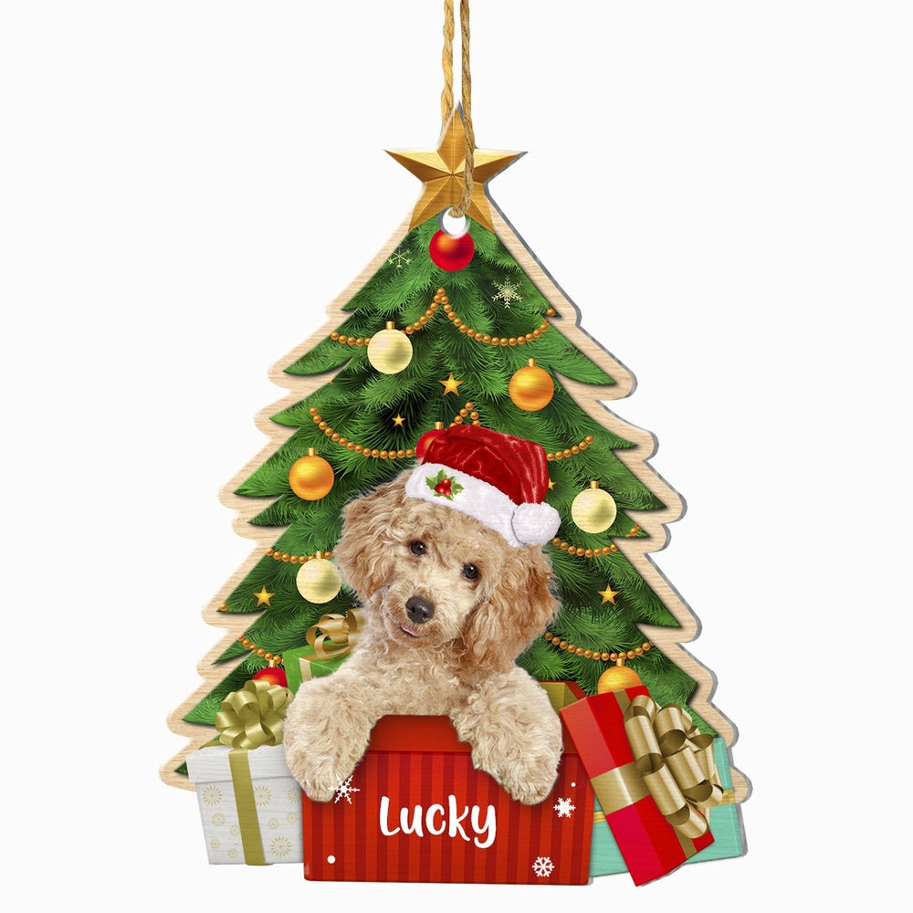 Christmas Dog Ornament, Personalized Brown Poodle Christmas Tree Ornament, New Dog Christmas Ornament