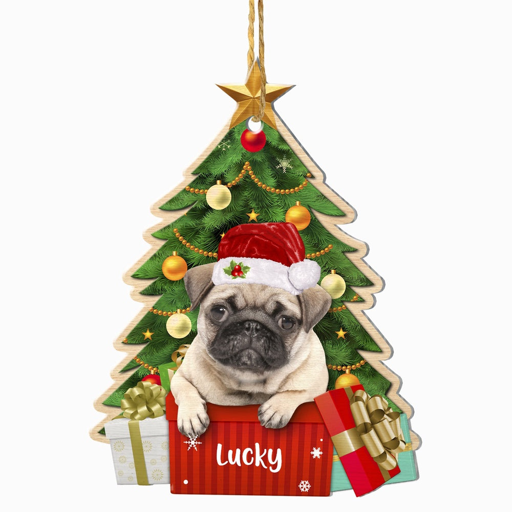 Christmas Dog Ornament, Personalized Brown Pug Christmas Tree Ornament, New Dog Christmas Ornament