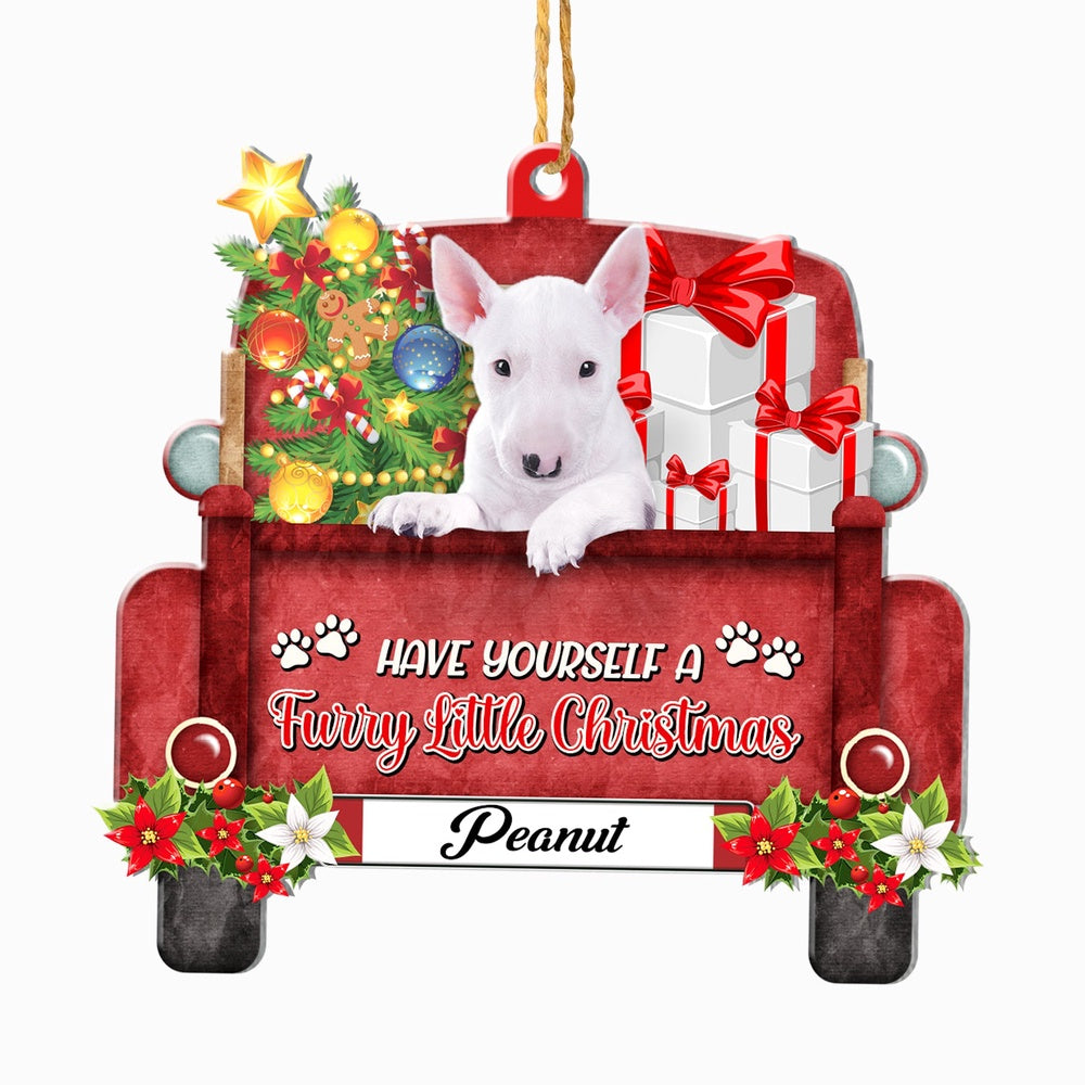 Christmas Dog Ornament, Personalized Bull Terrier Red Truck Christmas Ornament, New Dog Christmas Ornament