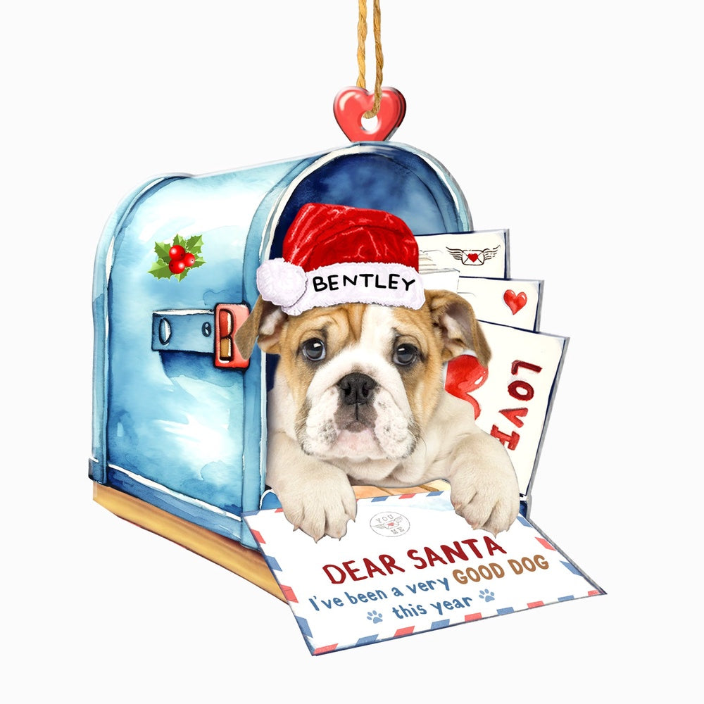 Christmas Dog Ornament, Personalized Bulldog In Mailbox Christmas Ornament, New Dog Christmas Ornament