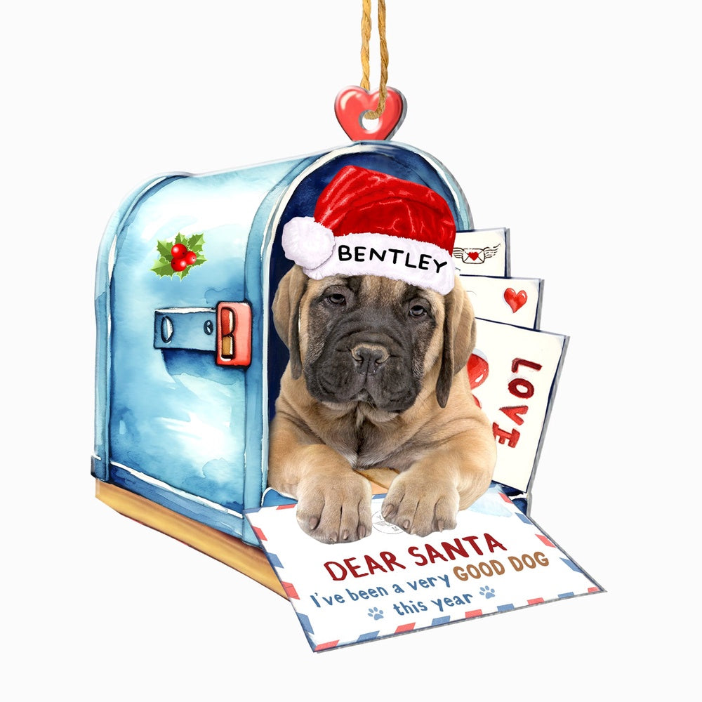 Christmas Dog Ornament, Personalized Bullmastiff In Mailbox Christmas Ornament, New Dog Christmas Ornament