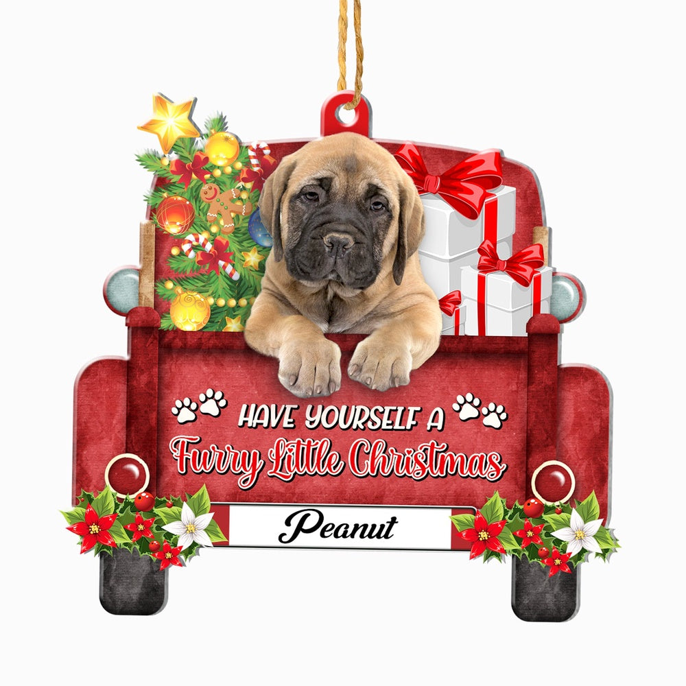Christmas Dog Ornament, Personalized Bullmastiff Red Truck Christmas Ornament, New Dog Christmas Ornament