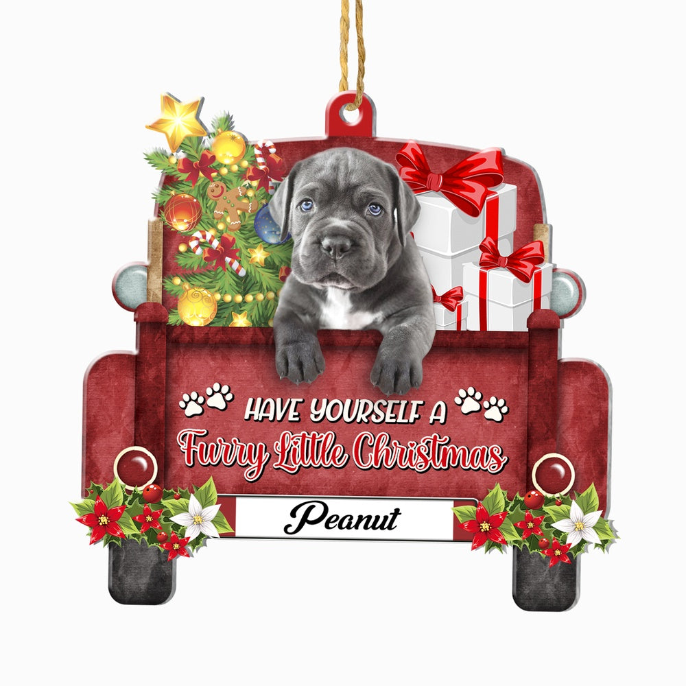 Christmas Dog Ornament, Personalized Cane Corso Red Truck Christmas Ornament, New Dog Christmas Ornament