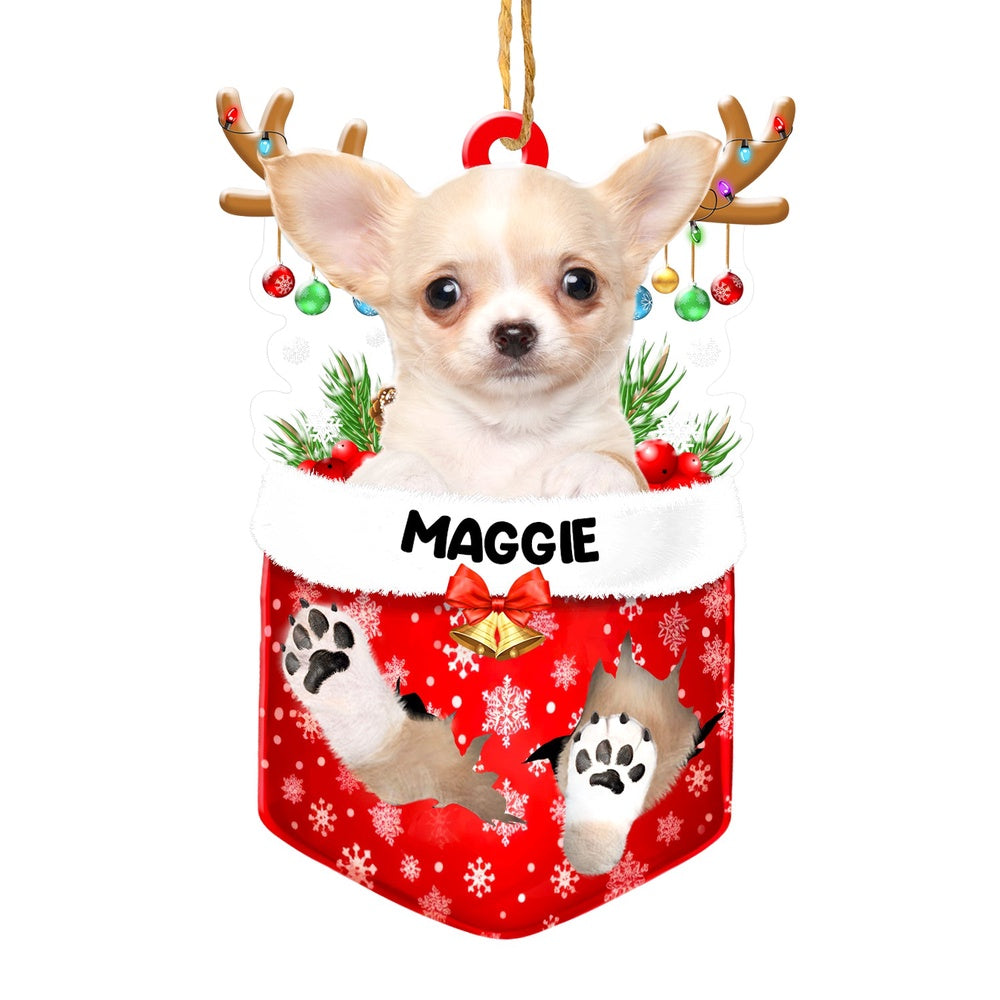 Christmas Dog Ornament, Personalized Chihuahua In Snow Pocket Christmas Acrylic Ornament, New Dog Christmas Ornament