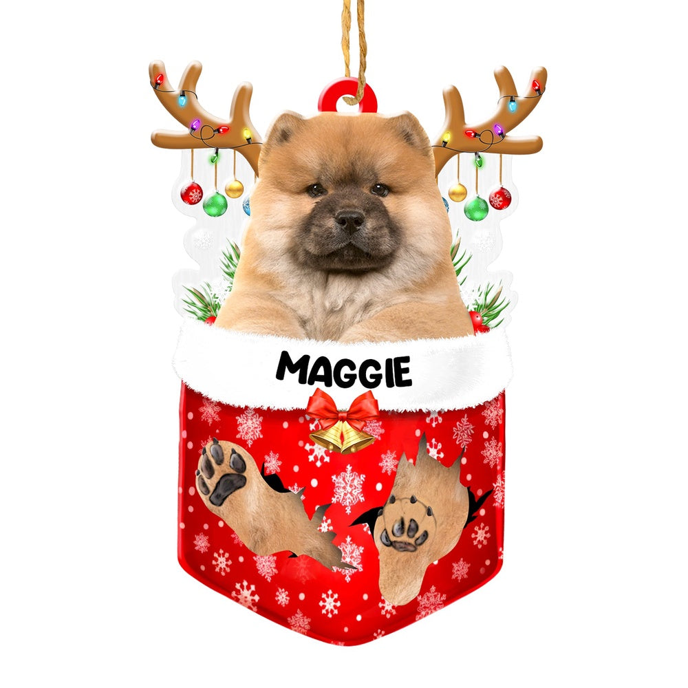 Christmas Dog Ornament, Personalized Chow Chow In Snow Pocket Christmas Acrylic Ornament, New Dog Christmas Ornament