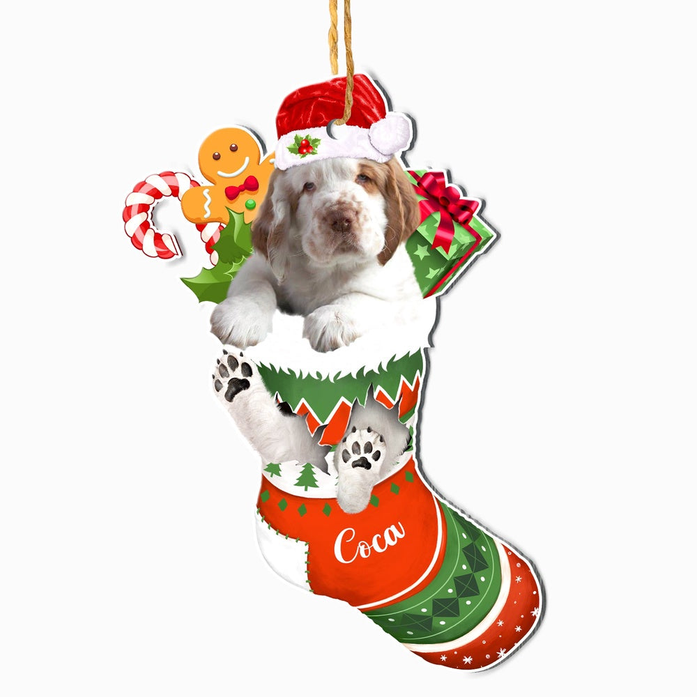 Christmas Dog Ornament, Personalized Clumber Spaniel In Christmas Stocking Ornament, New Dog Christmas Ornament