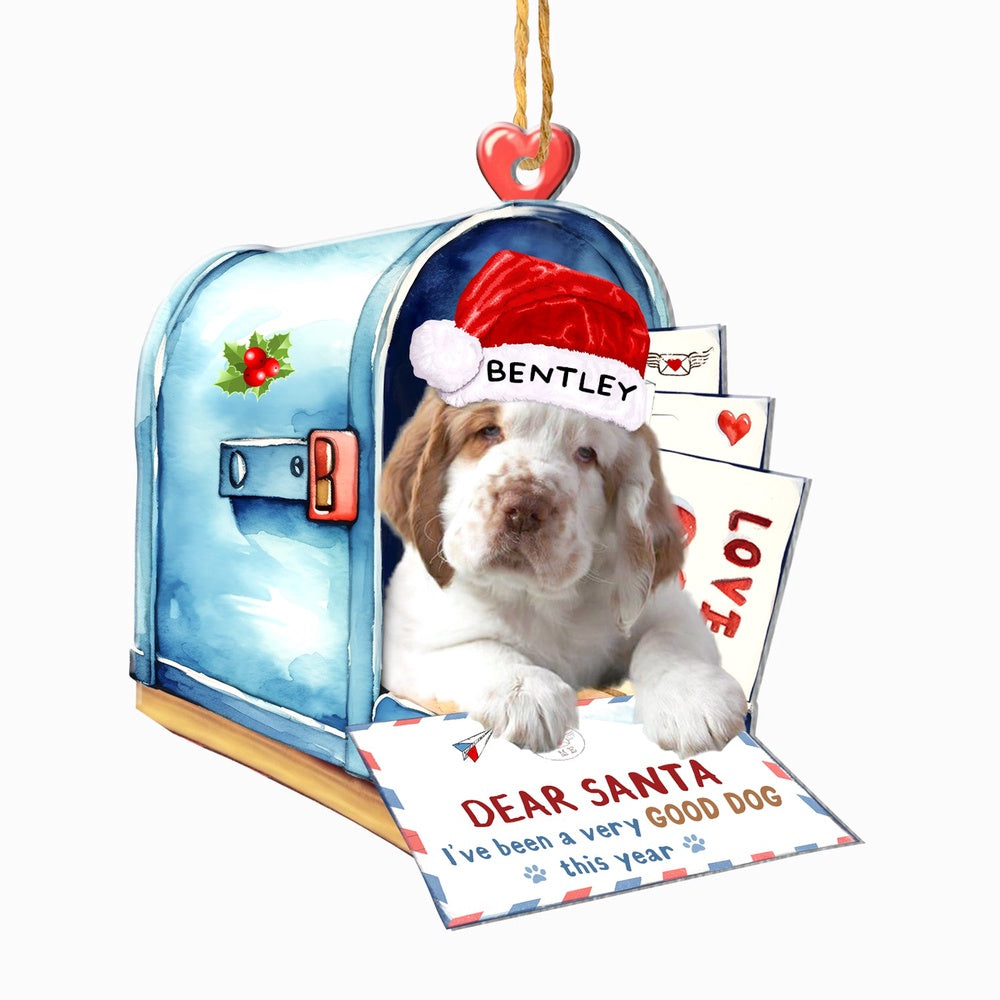 Christmas Dog Ornament, Personalized Clumber Spaniel In Mailbox Christmas Ornament, New Dog Christmas Ornament