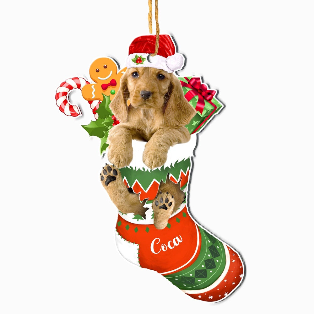 Christmas Dog Ornament, Personalized Cocker Spaniel In Christmas Stocking Ornament, New Dog Christmas Ornament