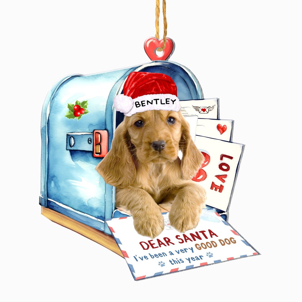 Christmas Dog Ornament, Personalized Cocker Spaniel In Mailbox Christmas Ornament, New Dog Christmas Ornament