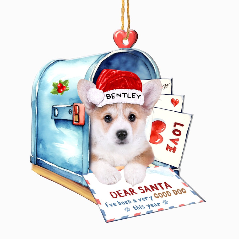 Christmas Dog Ornament, Personalized Corgi In Mailbox Christmas Ornament, New Dog Christmas Ornament