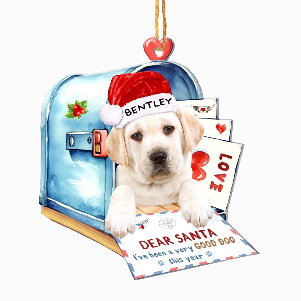 Christmas Dog Ornament, Personalized Cream Labrador Retriever In Mailbox Christmas Ornament, New Dog Christmas Ornament