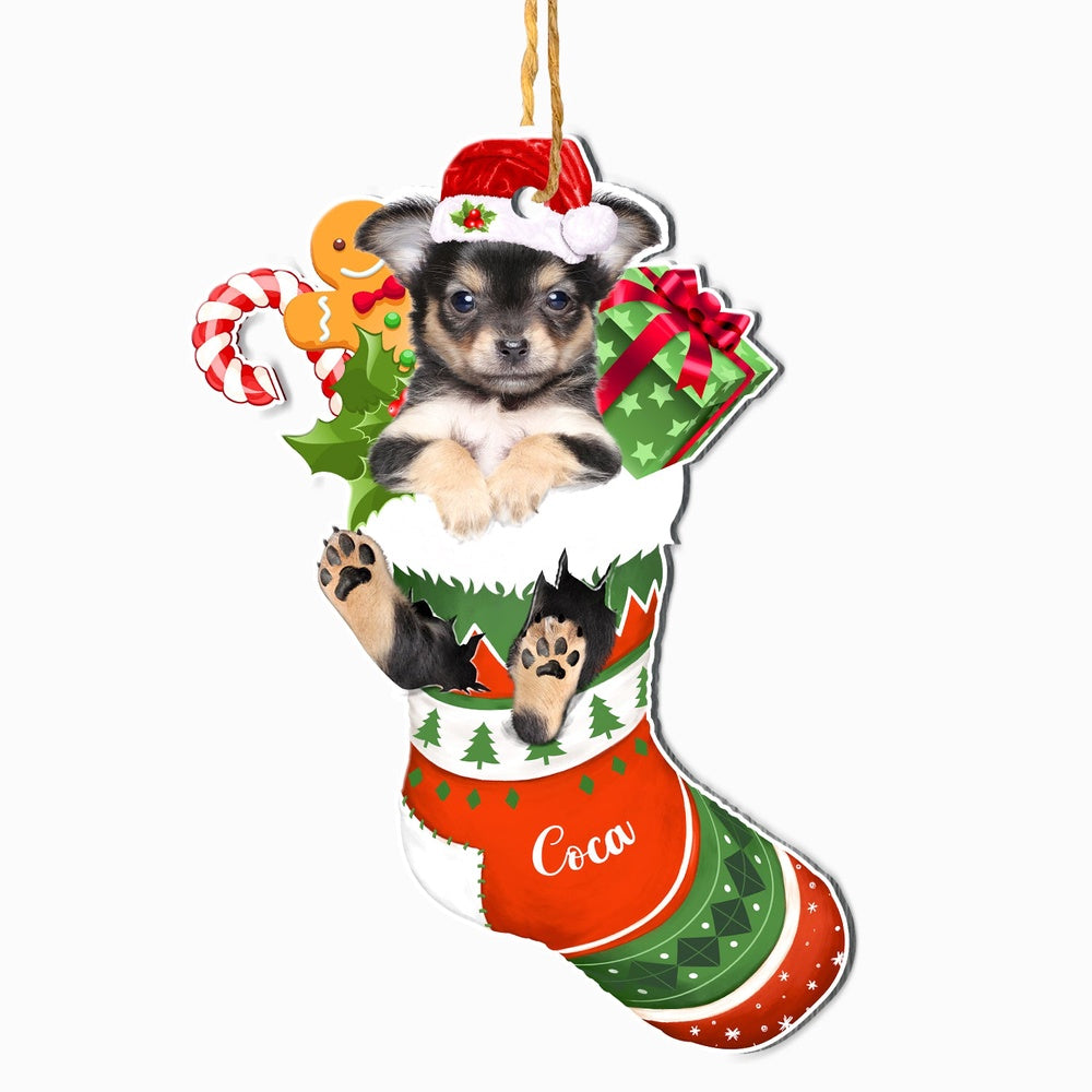 Christmas Dog Ornament, Personalized Cute Chihuahua In Christmas Stocking Ornament, New Dog Christmas Ornament