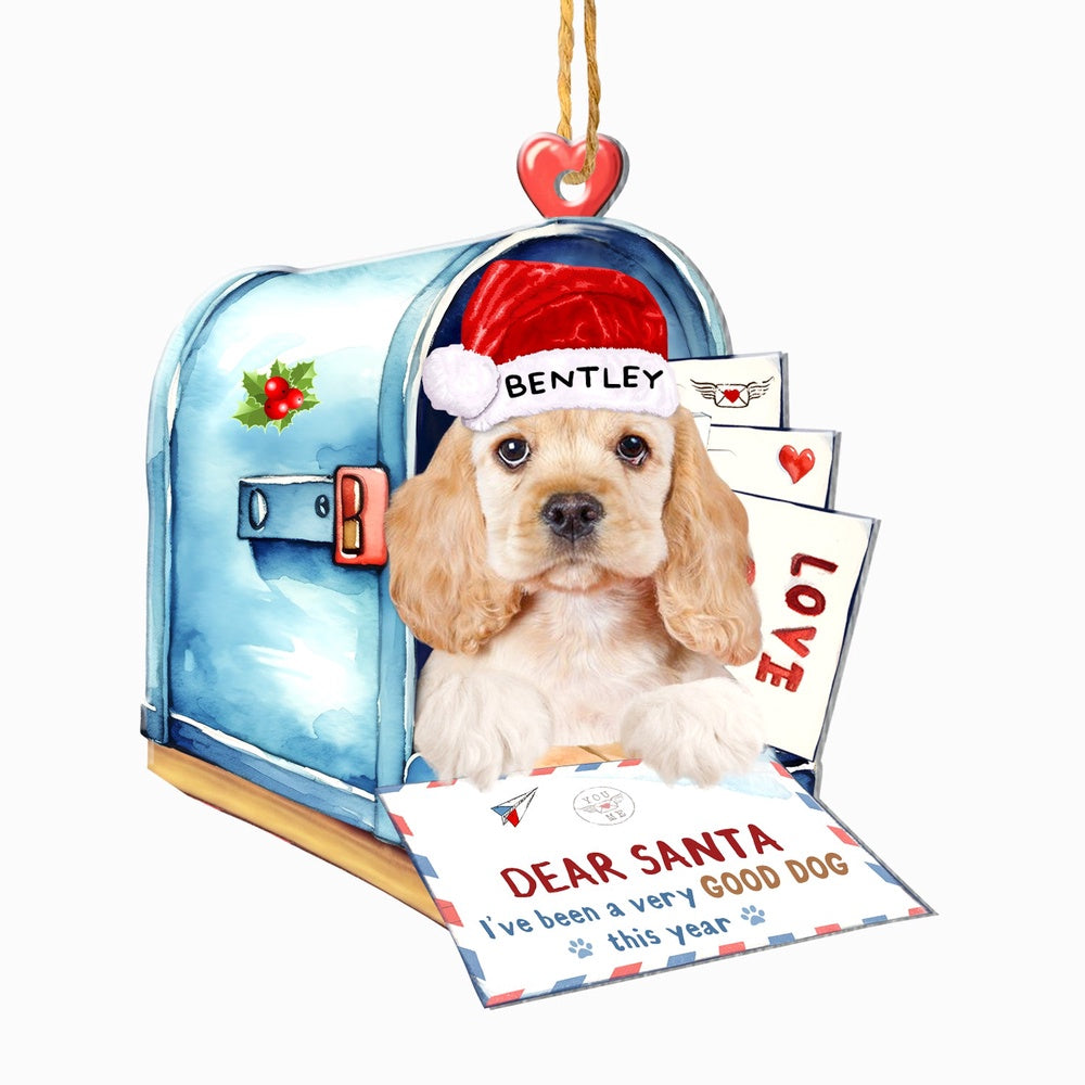 Christmas Dog Ornament, Personalized Cute Cocker Spaniel In Mailbox Christmas Ornament, New Dog Christmas Ornament