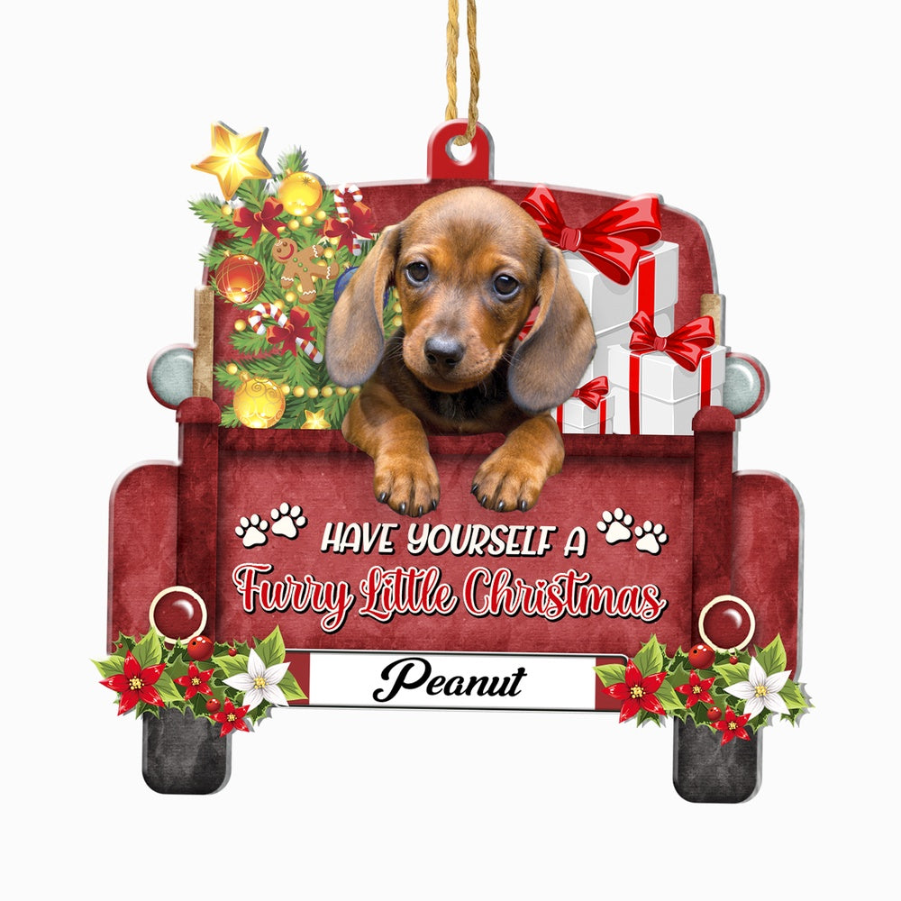 Christmas Dog Ornament, Personalized Cute Dachshund Red Truck Christmas Ornament, New Dog Christmas Ornament