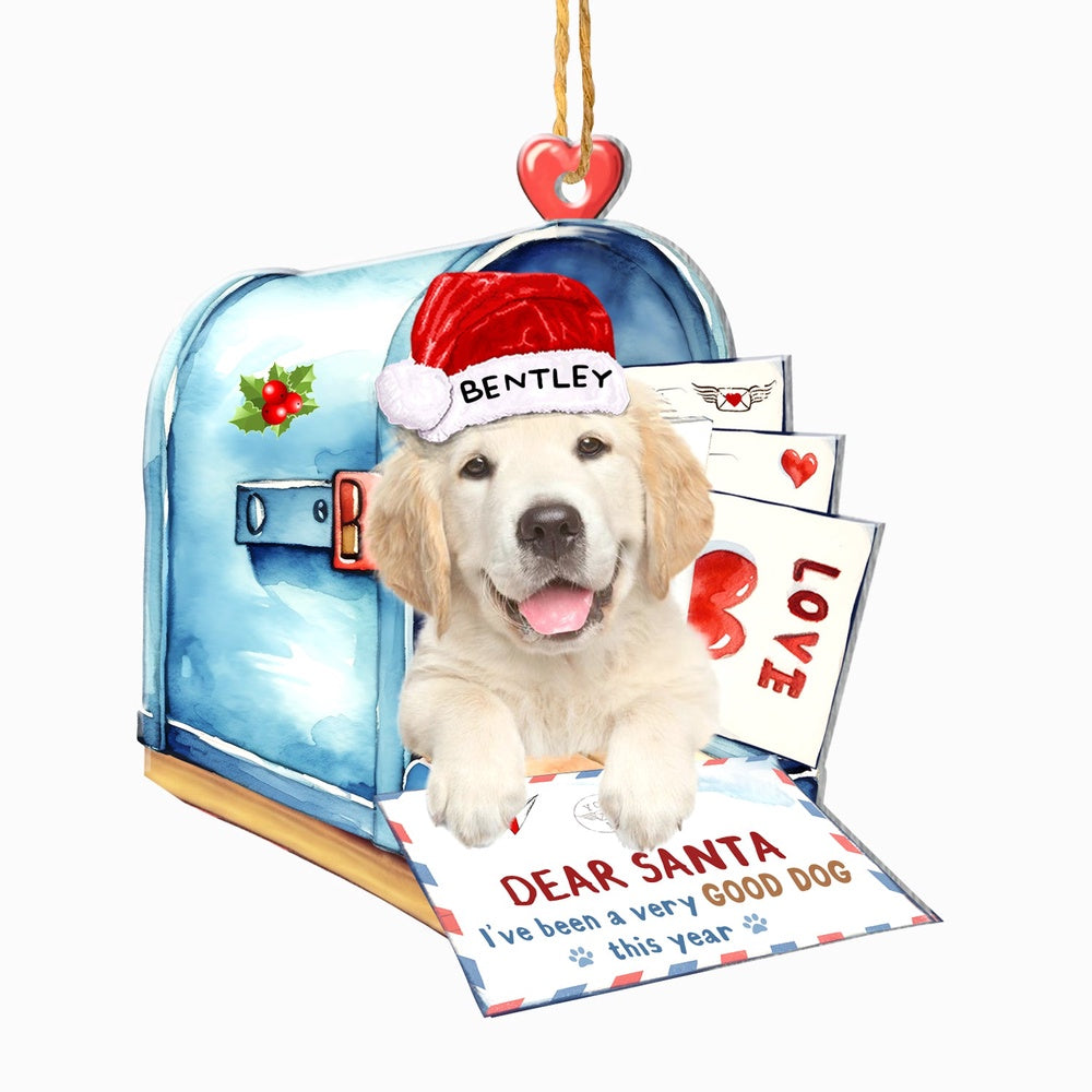 Christmas Dog Ornament, Personalized Cute Golden Retriever In Mailbox Christmas Ornament, New Dog Christmas Ornament