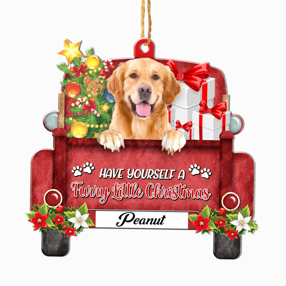 Christmas Dog Ornament, Personalized Cute Golden Retriever Red Truck Christmas Ornament, New Dog Christmas Ornament
