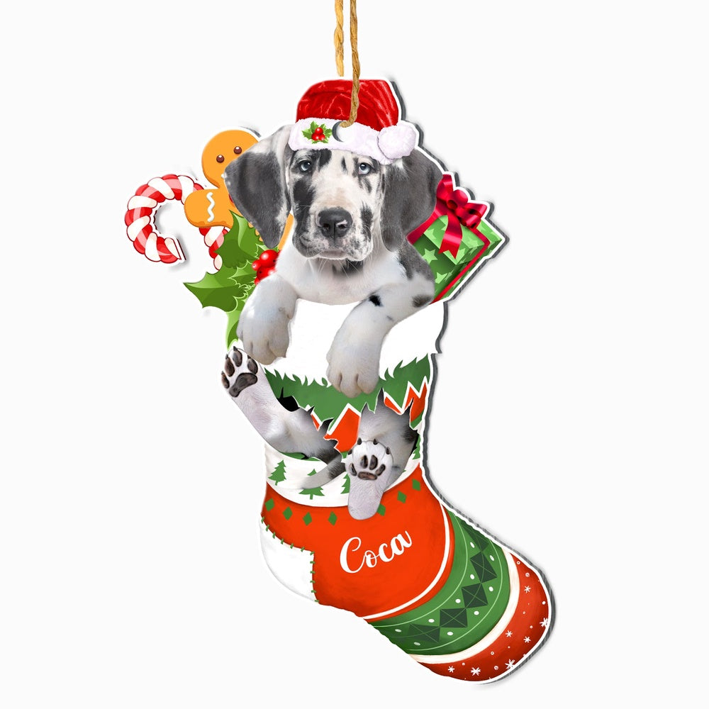 Christmas Dog Ornament, Personalized Cute Great Dane In Christmas Stocking Ornament, New Dog Christmas Ornament