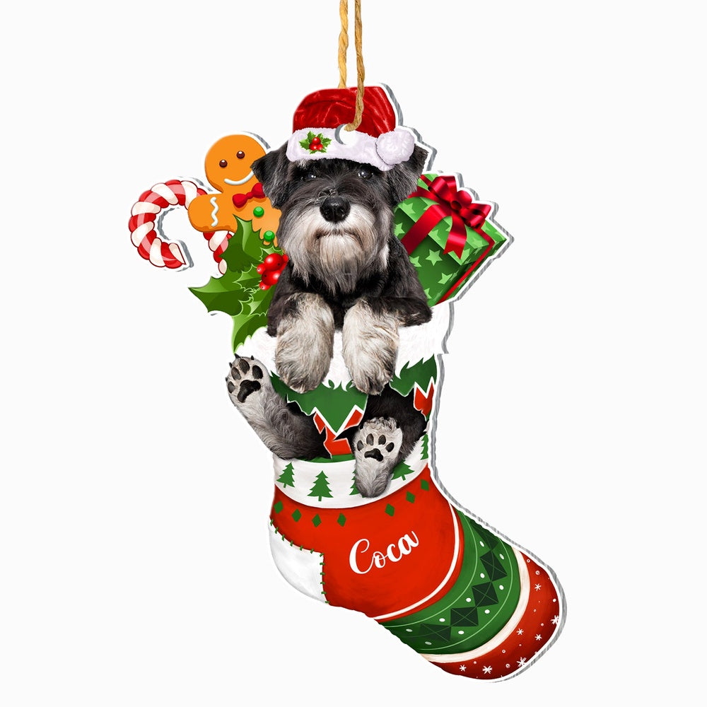 Christmas Dog Ornament, Personalized Cute Schnauzer In Christmas Stocking Ornament, New Dog Christmas Ornament