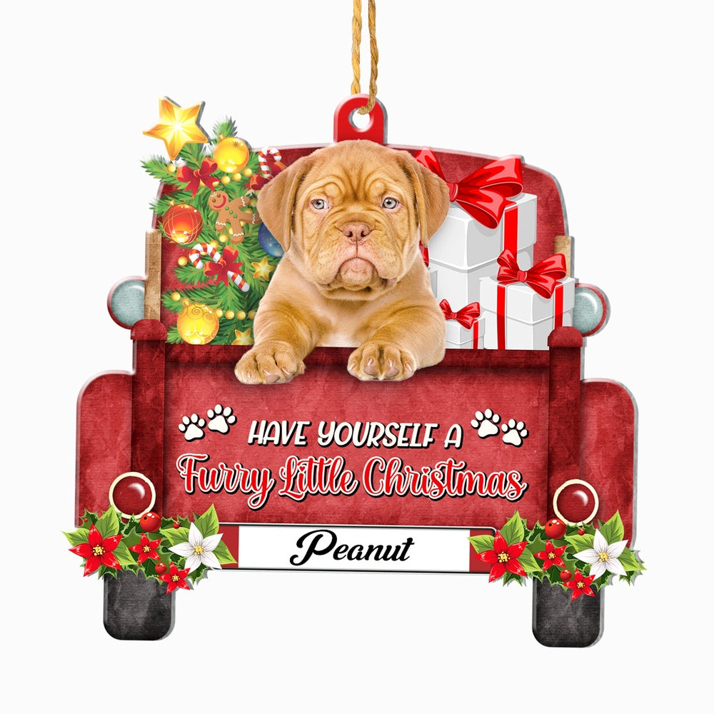 Christmas Dog Ornament, Personalized Dogue De Bordeaux Red Truck Christmas Ornament, New Dog Christmas Ornament