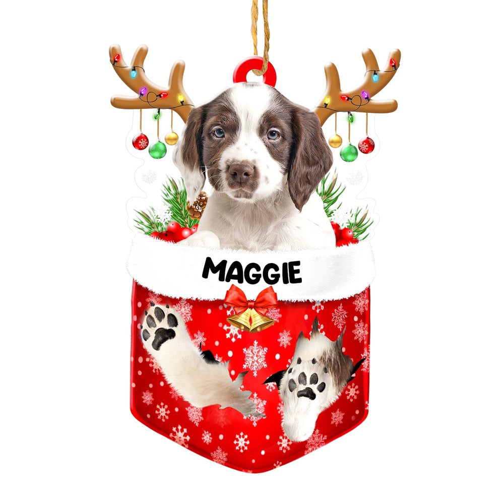 Christmas Dog Ornament, Personalized English Springer Spaniel In Snow Pocket Christmas Acrylic Ornament, New Dog Christmas Ornament