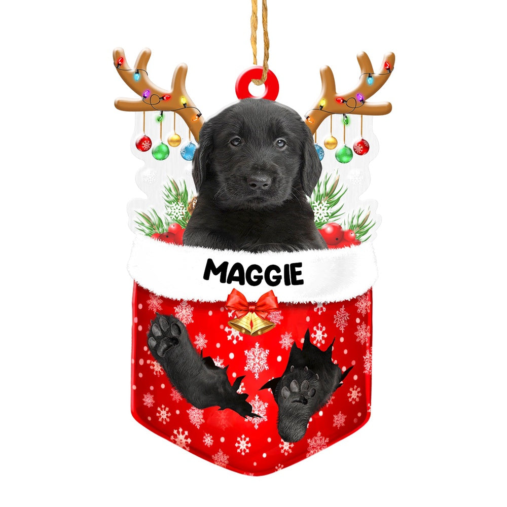 Christmas Dog Ornament, Personalized Flat Coated Retriever In Snow Pocket Christmas Acrylic Ornament, New Dog Christmas Ornament