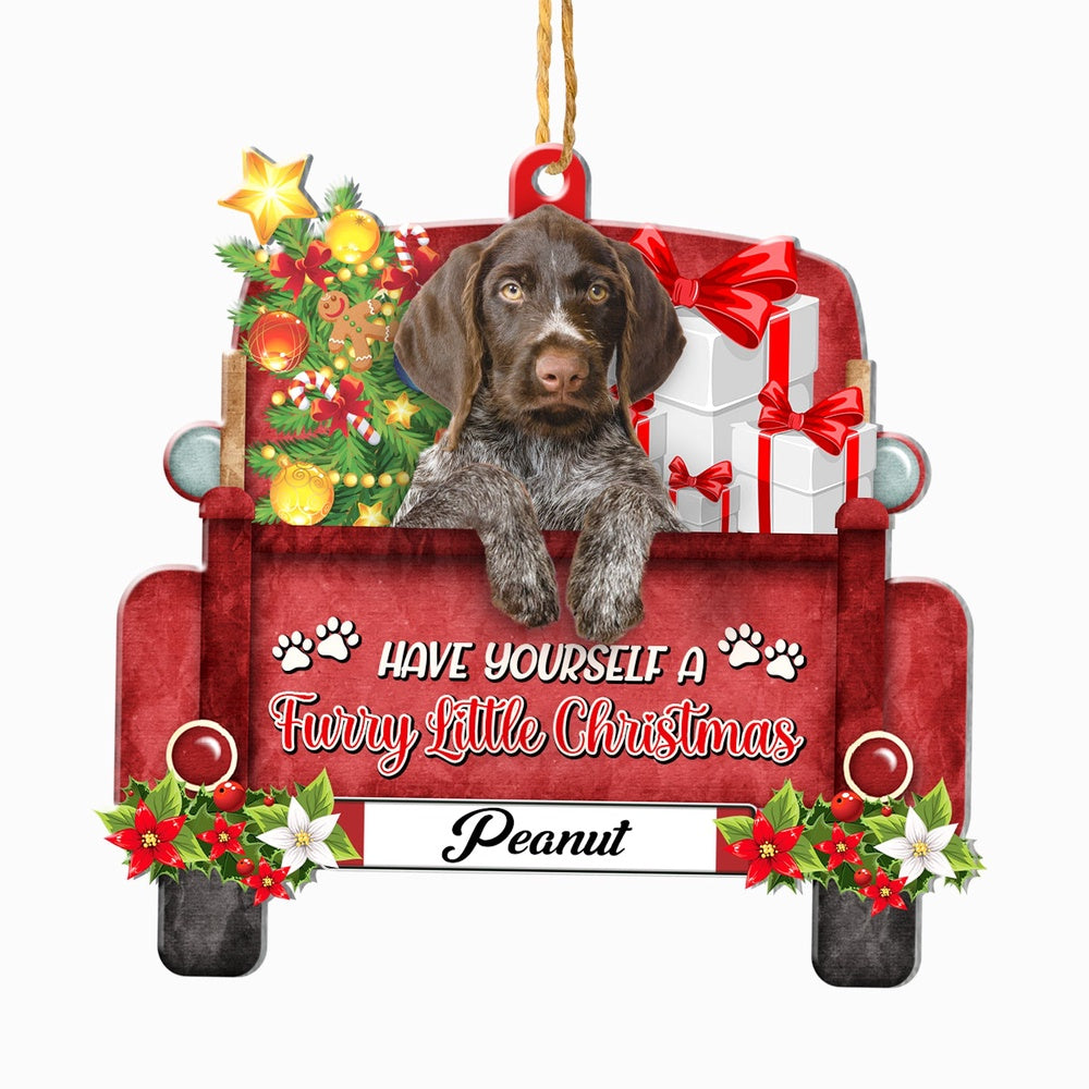 Christmas Dog Ornament, Personalized German Wirehaired Pointer Red Truck Christmas Ornament, New Dog Christmas Ornament