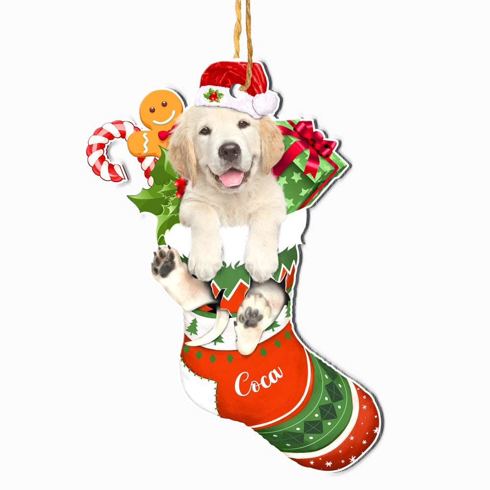 Christmas Dog Ornament, Personalized Golden Retriever In Christmas Stocking Ornament, New Dog Christmas Ornament