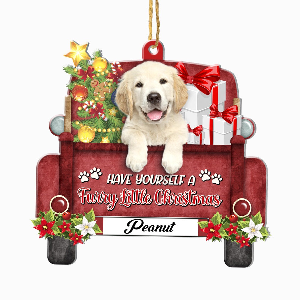 Christmas Dog Ornament, Personalized Golden Retriever Red Truck Christmas Ornament, New Dog Christmas Ornament