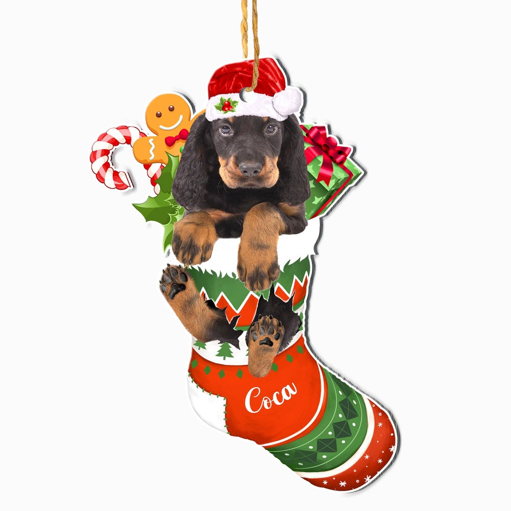 Christmas Dog Ornament, Personalized Gordon Setter In Christmas Stocking Ornament, New Dog Christmas Ornament