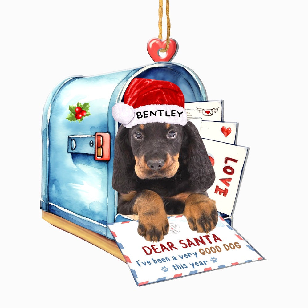 Christmas Dog Ornament, Personalized Gordon Setter In Mailbox Christmas Ornament, New Dog Christmas Ornament