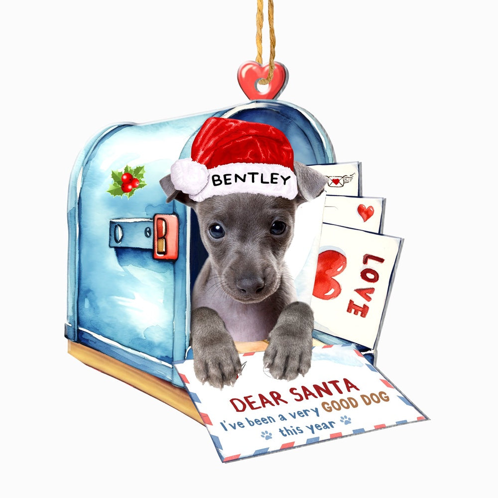 Christmas Dog Ornament, Personalized Italian Greyhound In Mailbox Christmas Ornament, New Dog Christmas Ornament